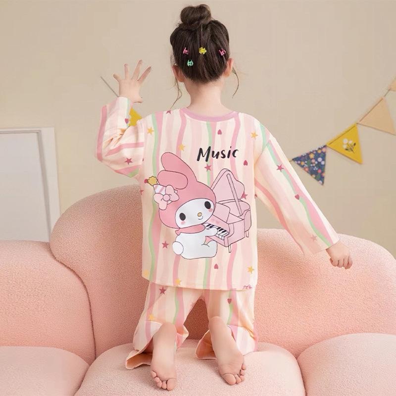 Spring & Autumn Cartoon Long Sleeve Two-Piece Girls' Pajamas Set, 2026 New Air Conditioning Suit for Big Kids