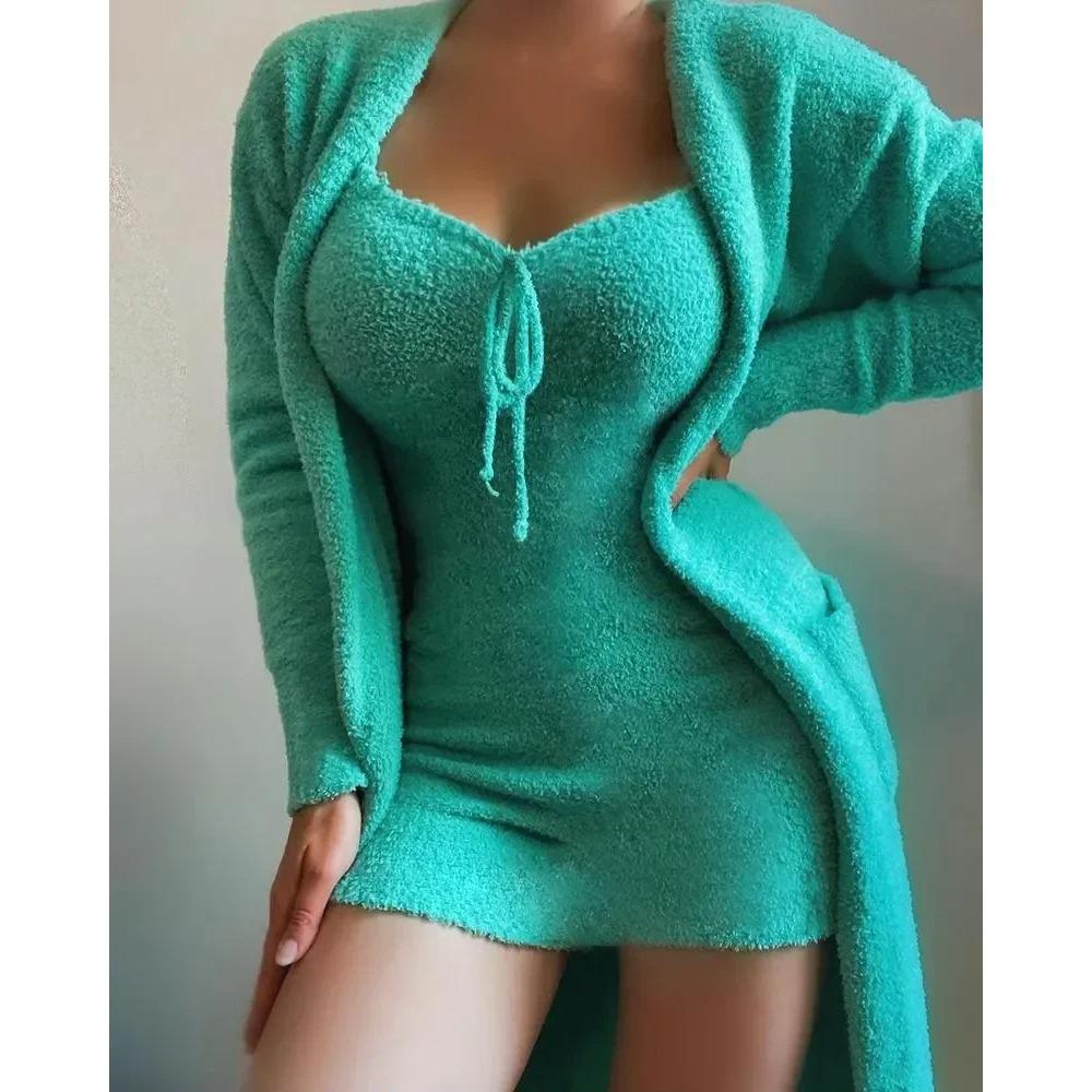 New Luxury Women's Plush Pajamas Set Crop Top+Long Pants+Coat 3 Pieces Suit Homewear Female Matching Sets Warm Pyjamas Pjs