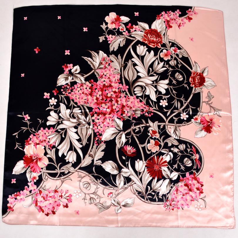 [BYSIFA] Women Chinese Style Navy Blue Pink Silk Scarf Shawl Winter Brand Square Satin Scarves Wraps Spring Autumn Headscarves