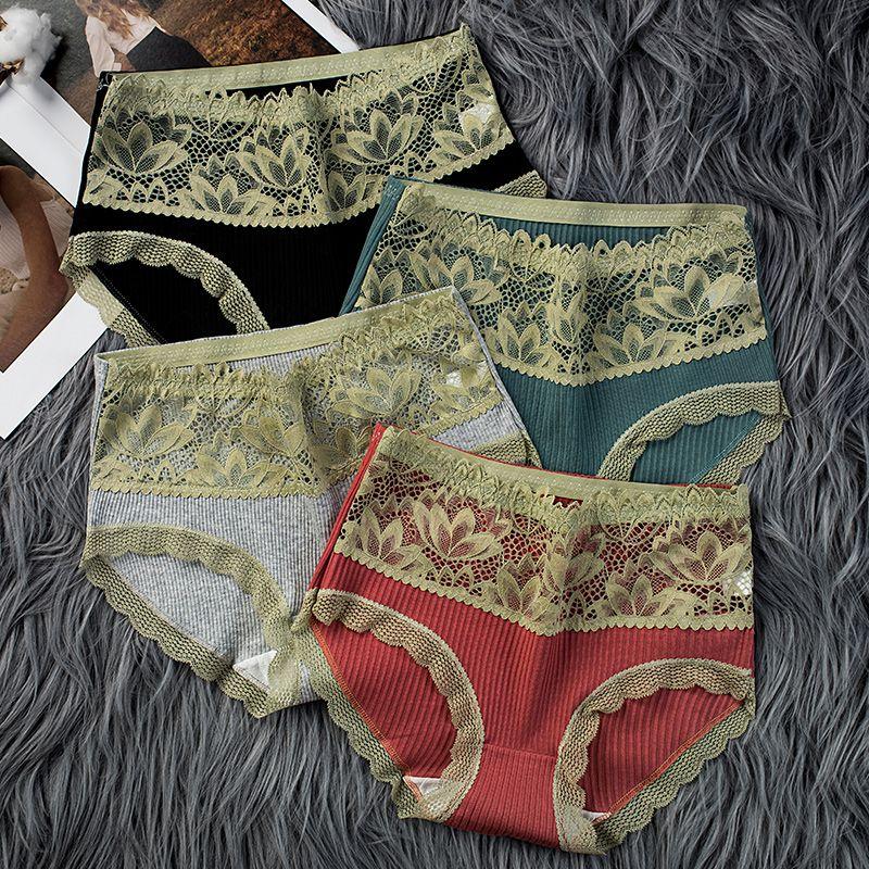 Underwear for Women Made of Pure Cotton Antibacterial High Waisted Sexy Hip Lifting Lace Mid Waist Thin Breathable Oversized Waistband for Girls