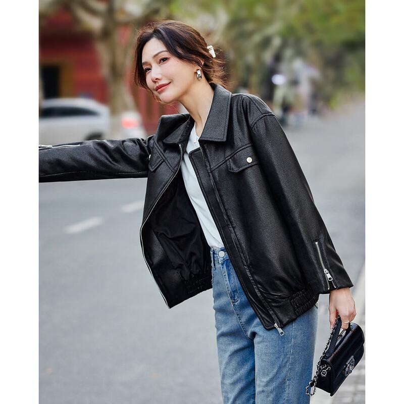 TERRE BLEUE Women's Short PU Leather Biker Jacket