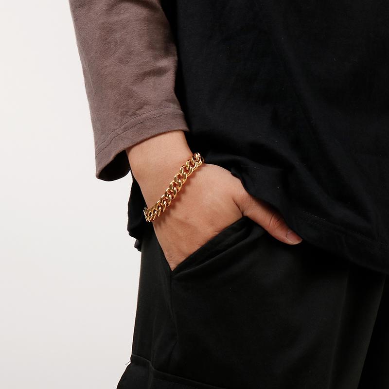 Kalen 11mm Dubai Gold Color Link Bracelet Men 20cm Black Cuban Chain Stainless Steel Jewelry