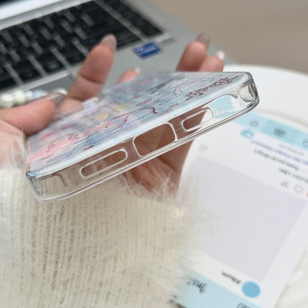 Summer Bow Suitable for Apple 16promax Mobile Phone Case Lanyard 15pro Beaded DIY Small Fresh Protective Cover