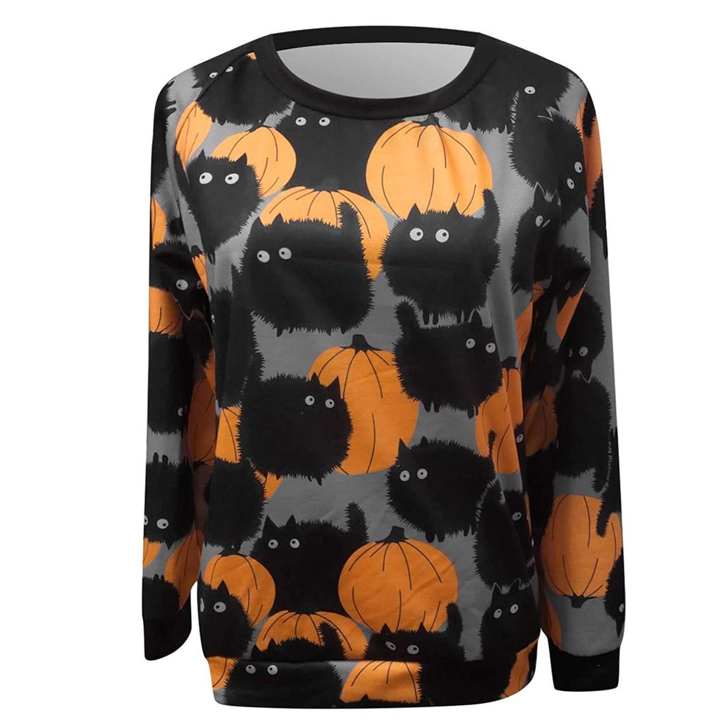 Halloween Fashion Women's Casual Long Sleeve Printed Ladies Sweatshirt Tops