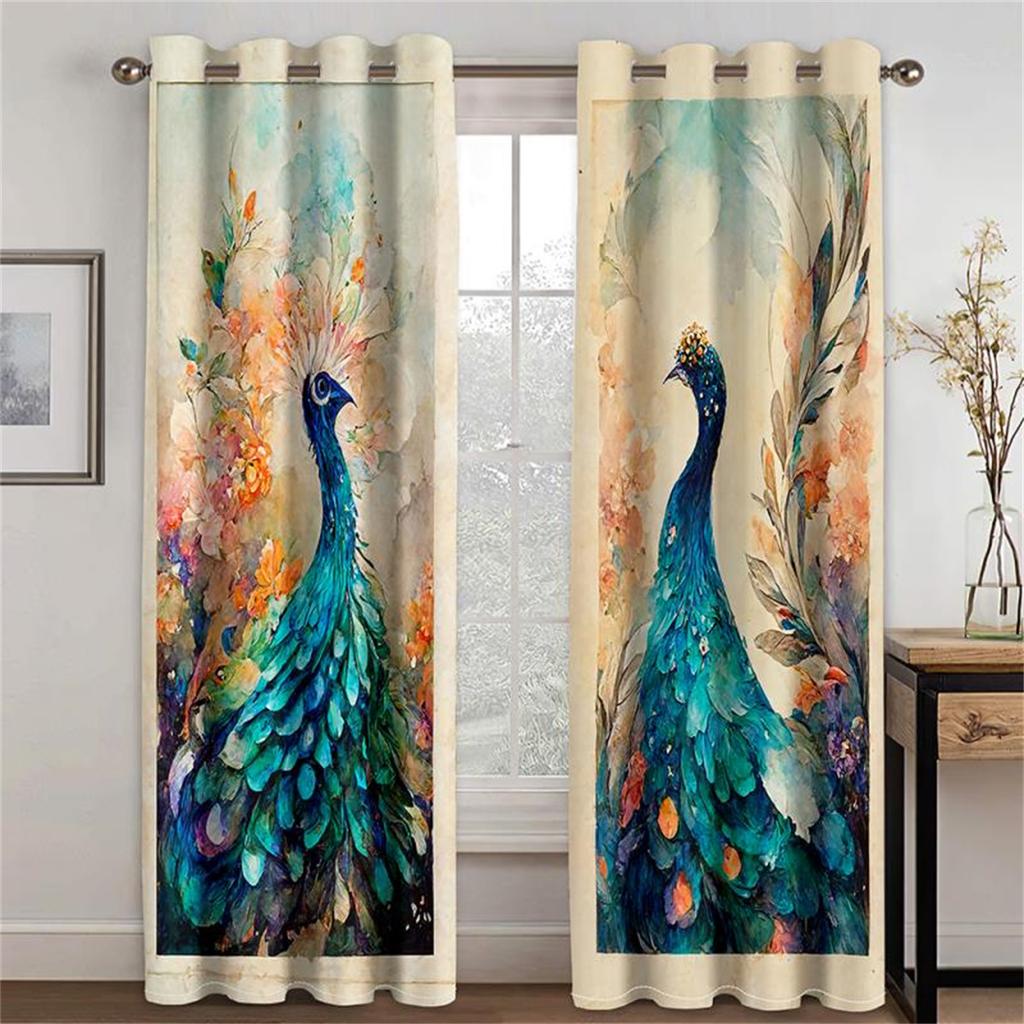 Retro Luksusowa seria Paw Elegancka Niebiesko-Złota 2 sztuki Zasłona Filtrująca Światło do Salonu Sypialni Dekoracja Okienna Domowa