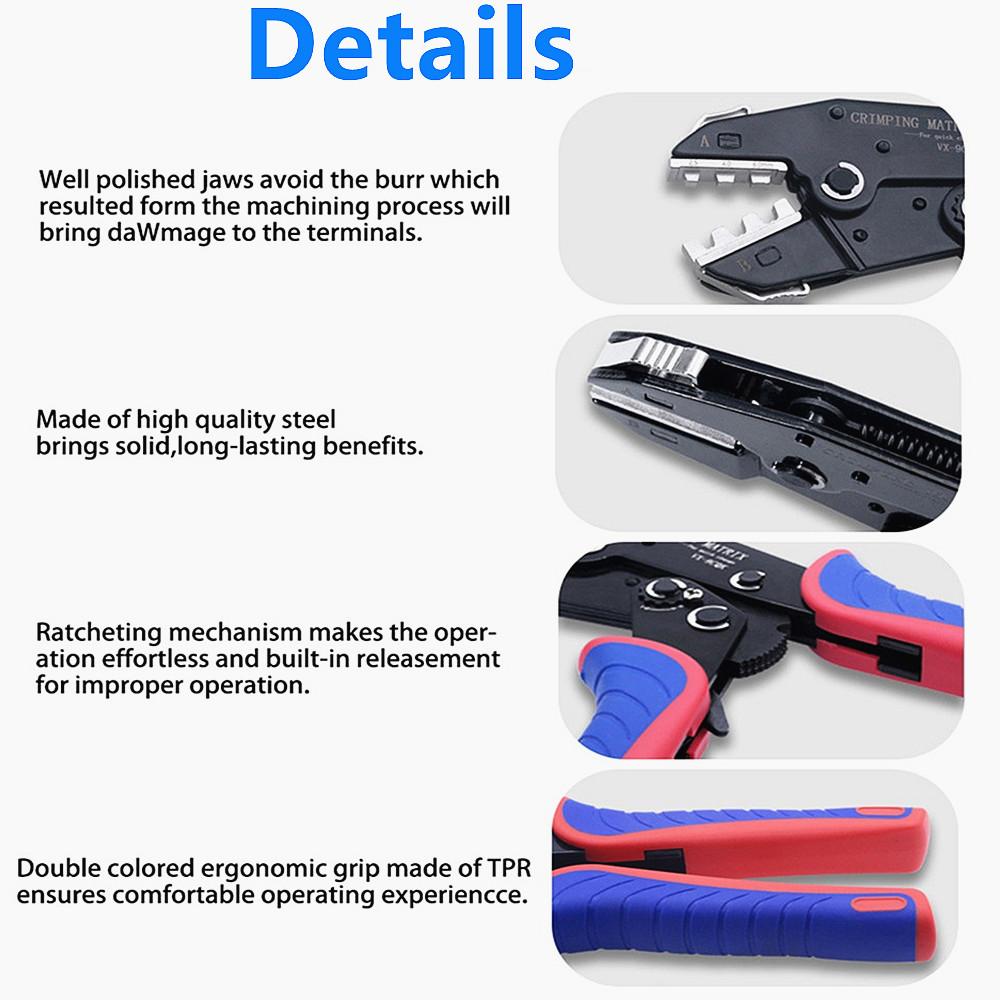 Crimping Tool Set Ratcheting Wire Crimp Pliers For Heat Shrink Non-Insulated Open Barrel Ferrule Connector Solar Energy Terminal