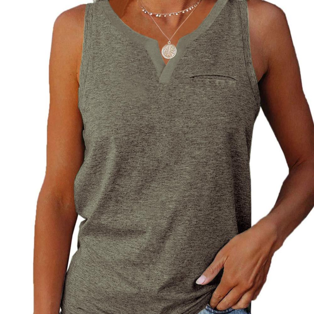 Spring and Summer New Vest V-neck Pocket Loose Casual Plus Size Top for Women