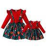 Children's Ribbed Long Sleeve Bow Christmas Dress for Girls