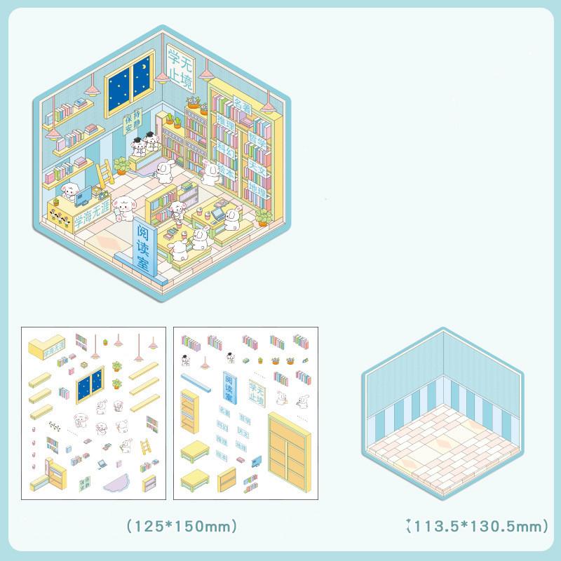 Cartoon Food Street Landscape Sticker Cabin Scene DIY Toy Game Sticker Festival Birthday Gift for Kids Girls and Children