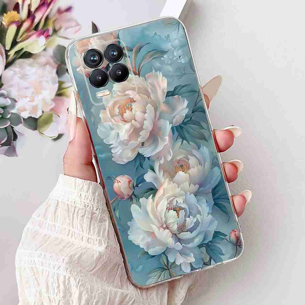 For Realme 8 4G RMX3085 Case Fashion Painted Flowers Soft Silicone TPU Cover For Oppo Realme8 realme 8 6.4" Phone Shell Bumper