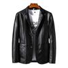 Men's Leather Jacket Korean Style Casual Suit Jacket Men's Spring and Autumn Green Suit PU Leather Slim Motorcycle Jacket