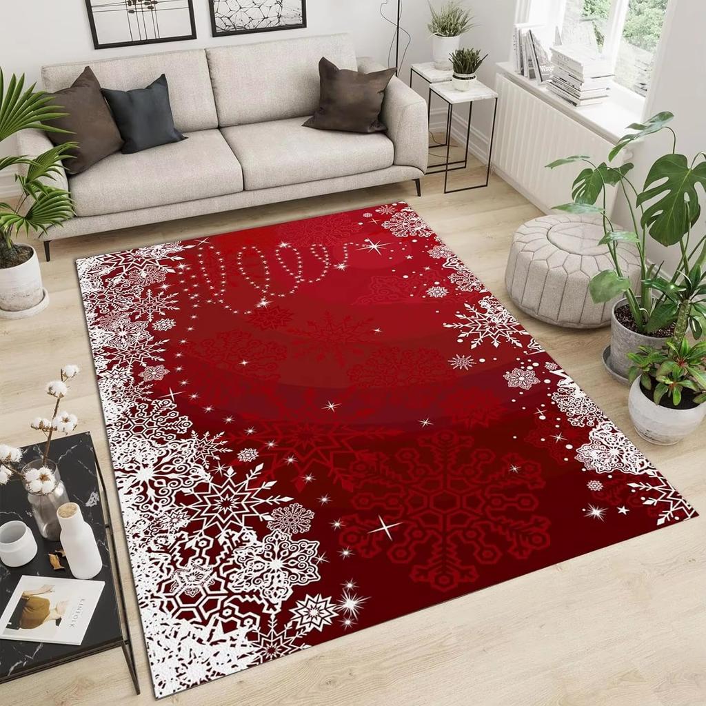 Christmas Big Carpet Santa Claus Snowman for Living Mat Room Decor Sofa Table Large Bedroom Bedside Foot Red Pad Decoration Rug
