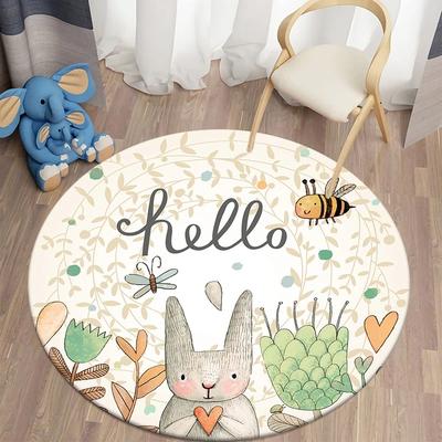 Cartoon Rabbit Round Rug Non Slip Kids Bedroom Carpet Soft Floor Mat for Living Room Home Decor