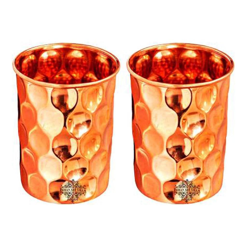 Pure Copper Drinkware Gift Set of 1 Jug & 2 Glass with Gift Box & Diamond Hammered Design, Gifting Item for Diwali Jug-1.5 Litre & Glass-300 ML