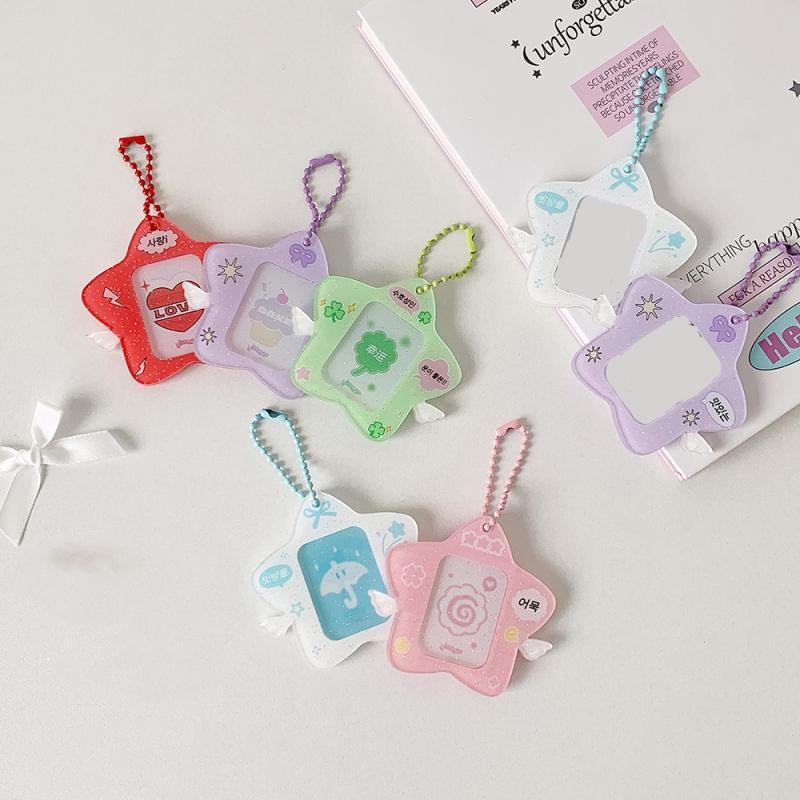 Ins Style Korean Style Pentagram Wings Hard Card Folder Brick Acrylic 1 Inch Id Photo Storage Display Pendant Keychain Ornaments