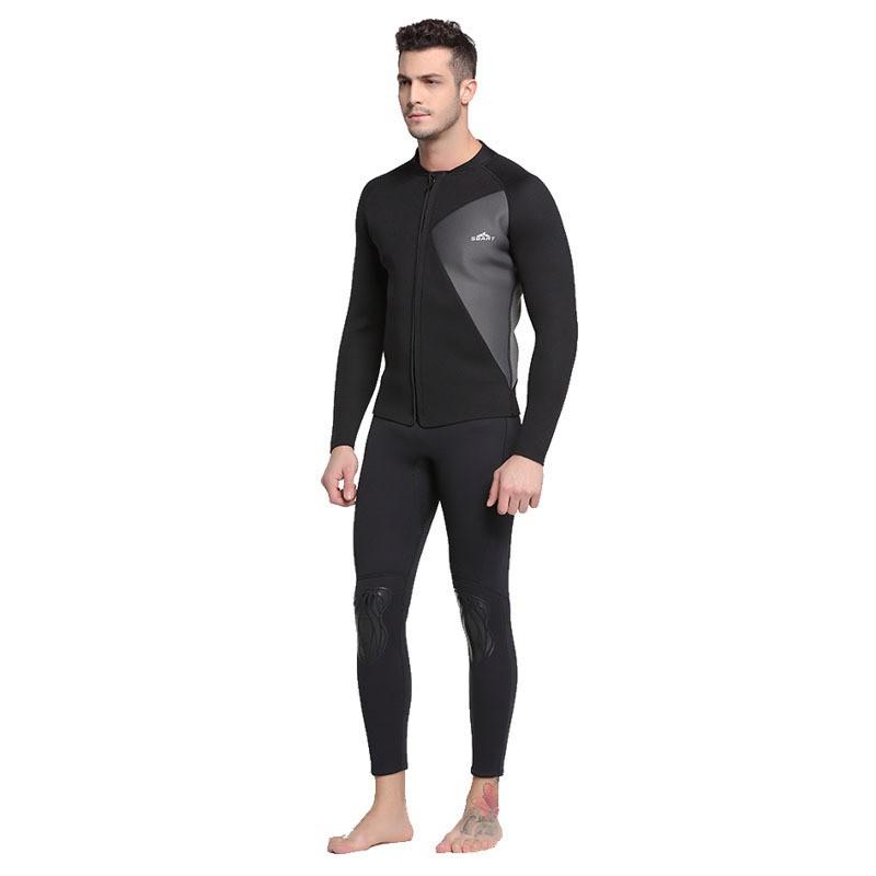3mm Neoprene Wetsuit Set Men Winter Swimming Diving Snorkeling Surfing Thermal Long Sleeve Top Pants