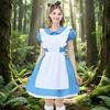 Alice im Wunderland Kostümkleid mit blau-weißem Dienstmädchenschürze Cosplay Outfit Halloween Party Damen Fantasy Thema