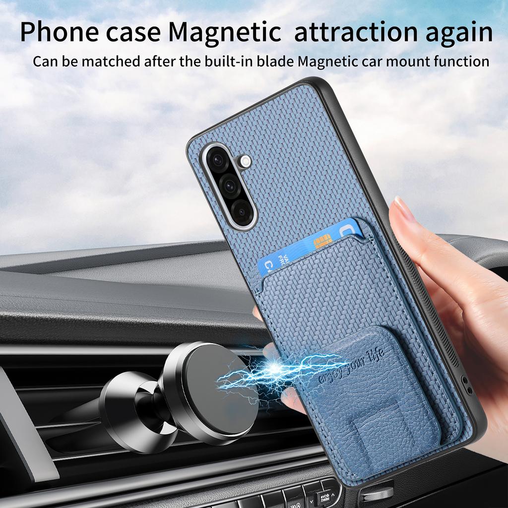 For Samsung Galaxy A36 5G Case Card Holder Carbon Fiber Texture Leather Coated TPU Phone Cover