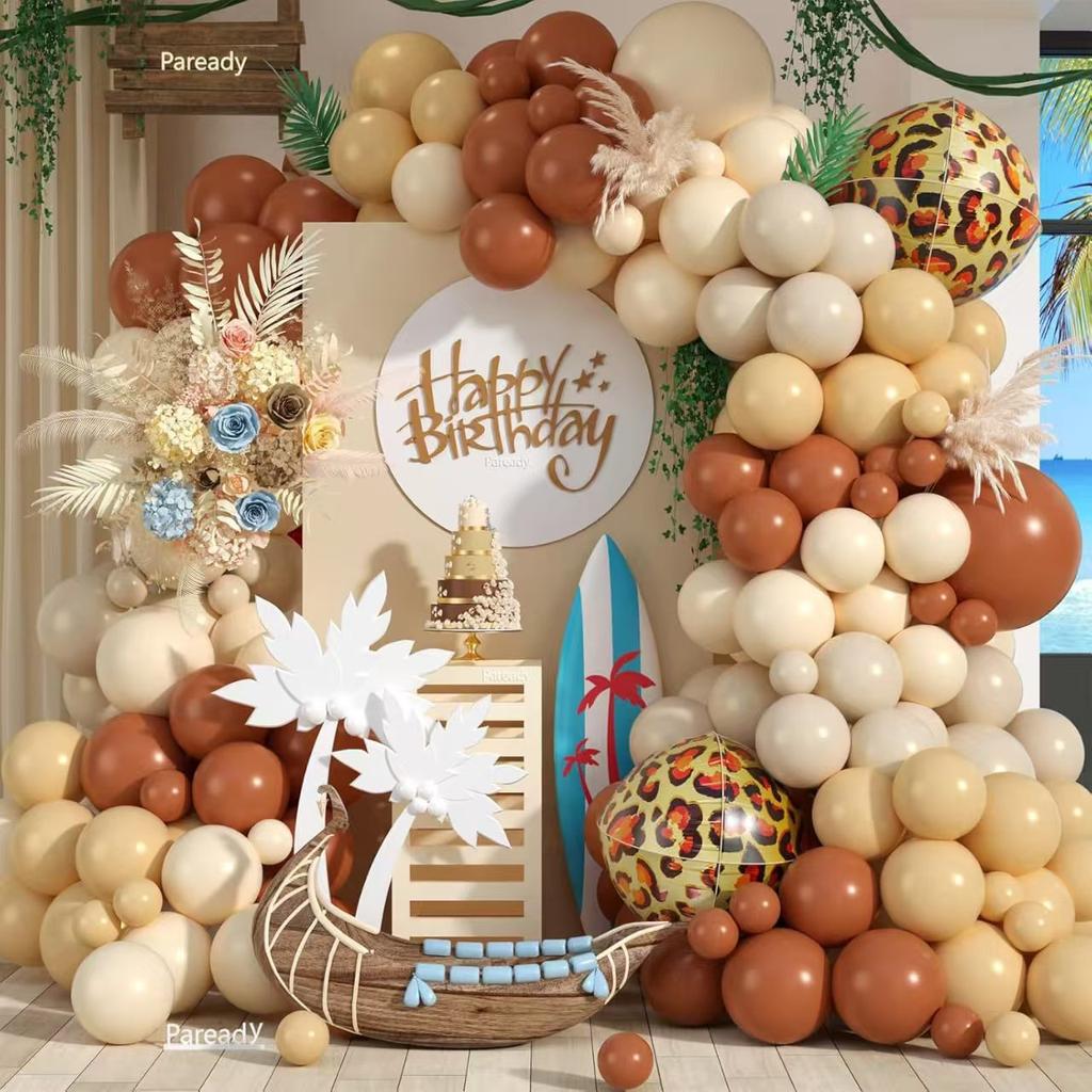 120 Piece Brown And White Balloon Arch Kit With Leopard Foil Balloon Shower Party Wedding Decor