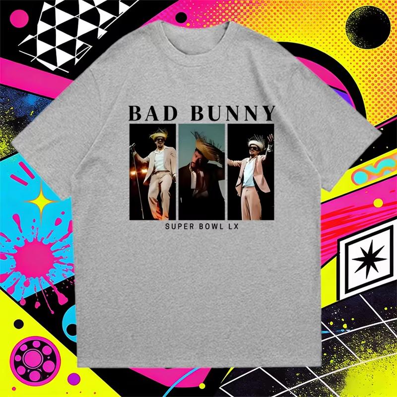 

Rapper Bad Bunny Super 2026 Springsummer Graphics print T shirt Men Women harajuku vintage streetwear Unisex pure Cotton Tops 4XL