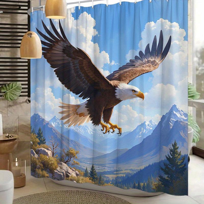 1Pc Shower Curtain - Soaring Eagle With Majestic Mountain Range, Perfect For Bathroom Decoration, Bringing The Thrilling
