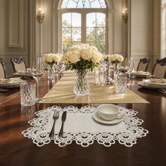 White Lace Placemat, Foldable Soft Anti-Wrinkle Table Mat, Heat Resistant Non-Yellowing Durable Dining Table Protector for Home Decor