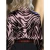 Spring women's new zebra print satin loose casual long-sleeved shirt
