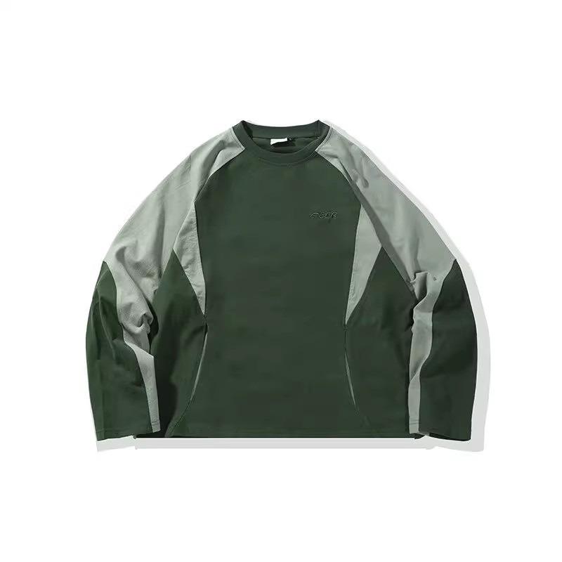 Unisex Japansk Retro Färgblock Lapptäcke Huvtröja - Avslappnad Lös Passform Långärmad T-shirt