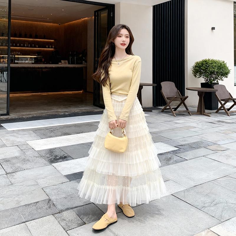 Женская многослойная фиолетовая градиентная шифоновая юбка в милом стиле Feiyuan для моды ранней весны. One Size абрикосовый