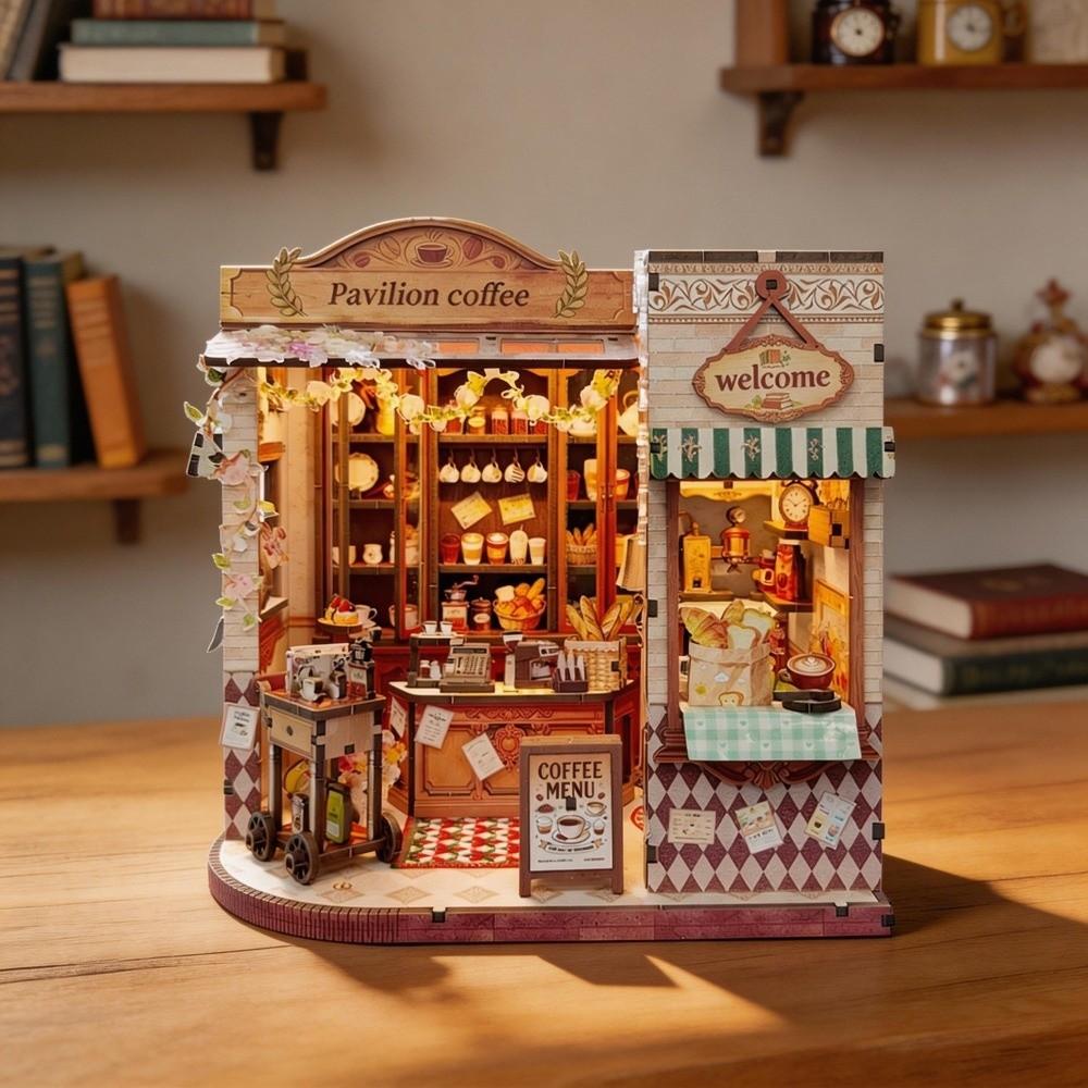 DIY Mini Dollhouse Kit LED Light 3D Puzzle Building Model Craft Wooden Miniature House Adult