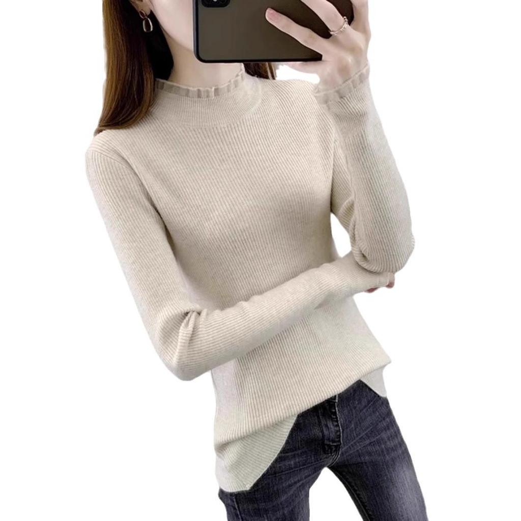 Women's Autumn 2024 Semi-High Neck Slimming Knitted Sweater Top