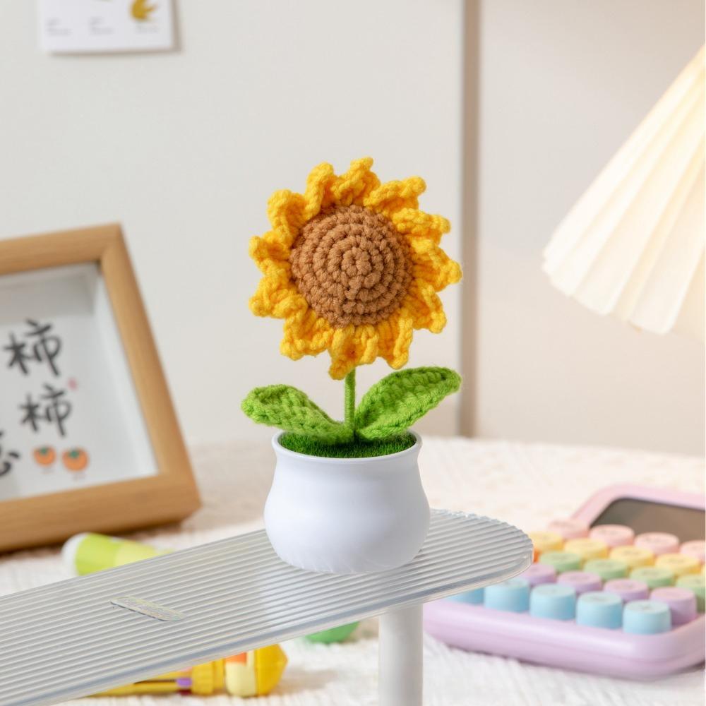 Knitted Wool Sunflower Potted Plants Simulation Flowers Study Desktop Ornaments Graduation Season Gift Artificial Flowers