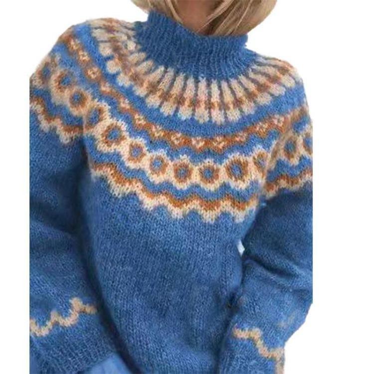 Nordic Knitted Winter Sweater Women High Neck Casual Pullover Tops Jumper