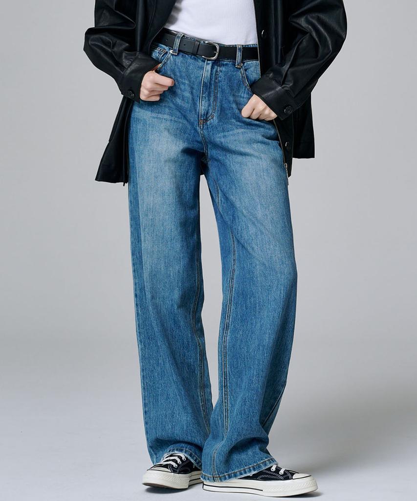 MALOUPE 9143 Classic Wide Denim Pants (Medium Indigo)