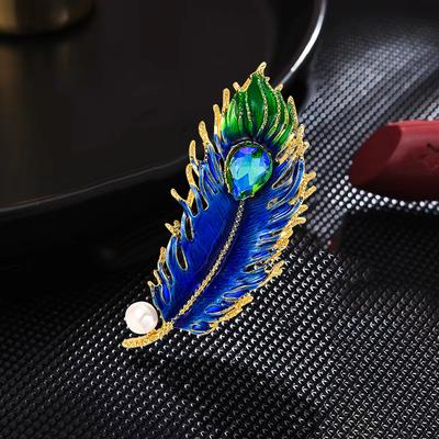 Hochwertige Vintage Pfauenfeder Bunte Öl-Tropfschmuck Brosche