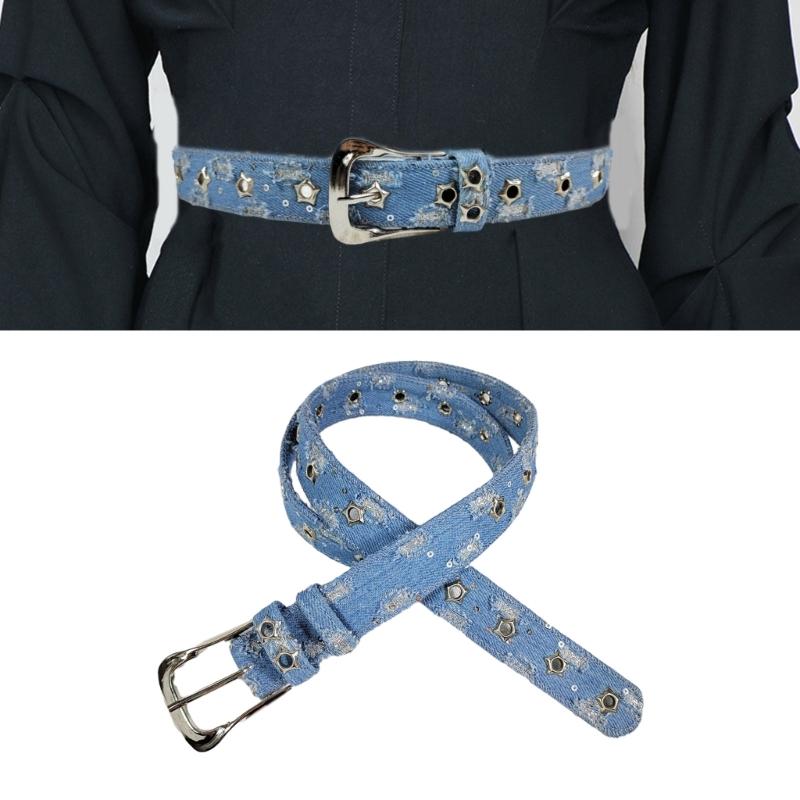Punk Rock Belt Waistband with Star Accent & Metal Studs Decor, Female Students Waist Accessory for Jeans Pants