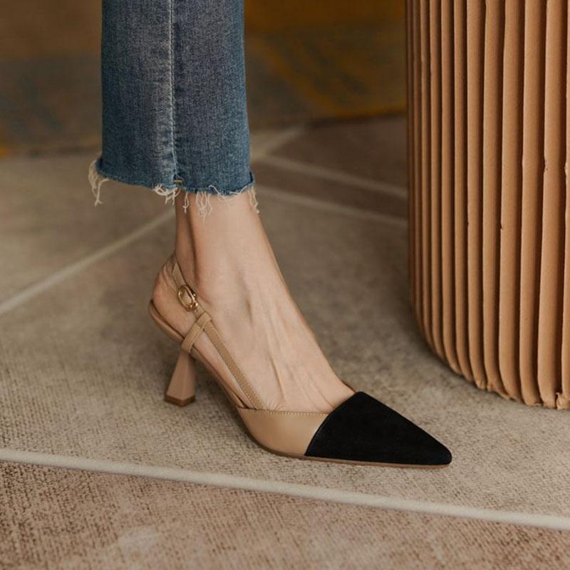 WTEMPO Versatile High Heel Shoes Toe Wrap Women's Soft Leather Comfortable Color Matching Elegant Thin Heel Pointed Toe Sandals Dropshipping Wholesale