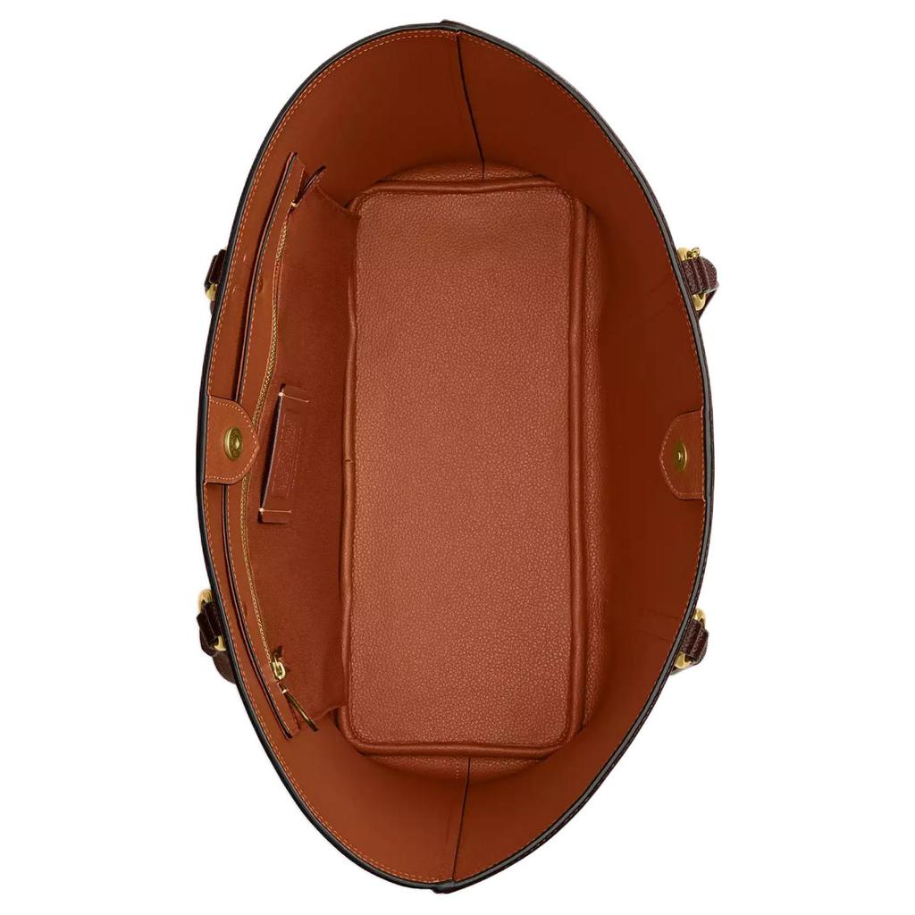 Coach Tote Bag 28 With Metal Logo Snap Closure Polished Pebble Leather Women tote bags Brass Maple CU056-B4MPL