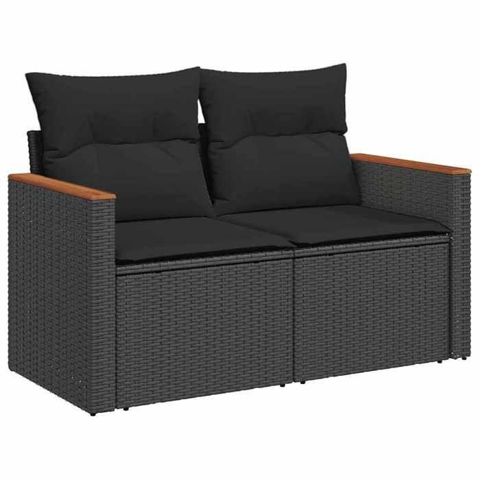 VidaXL Garden Lounge Set with Cushions 9 Pcs Black Braided Resin Acacia 3327464