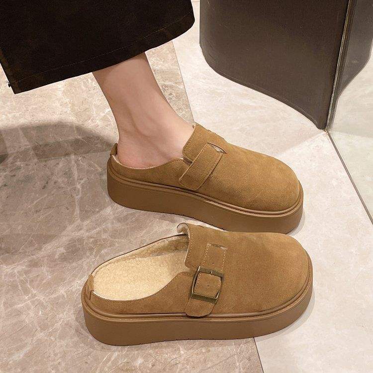 Lazy platform bag head slippers women's 2025 autumn new height increase outer wear one pedal casual skirt Boken shoes