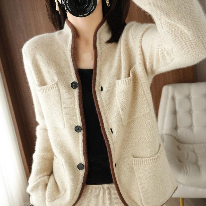 Autumn Big Size Loose Vintage Cardigan Women Coat Design Color Matching Sweater Jacket Slimming Knitted Outer Jacket Cardigans