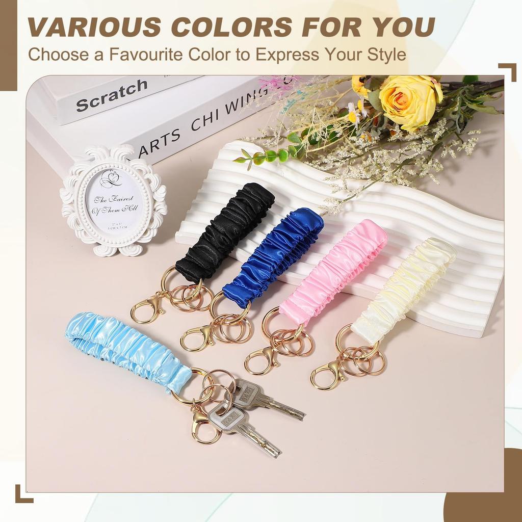 [uxcell] 2-Piece Keychain Wristlet, Elastic Lanyard Bracelet Scrunchie Keychain, Elastic Wristlet Car Keychain with Detachable Ring and Buckle, for