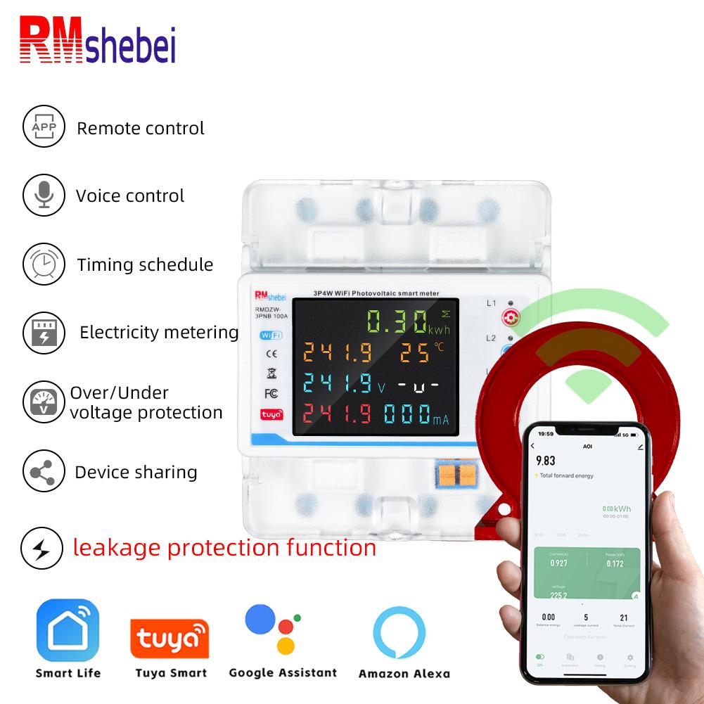 Smart Tuya 3-Phase WiFi Circuit Breaker with 4P, Color Screen, Remote Mobile Control, and Leakage Protection