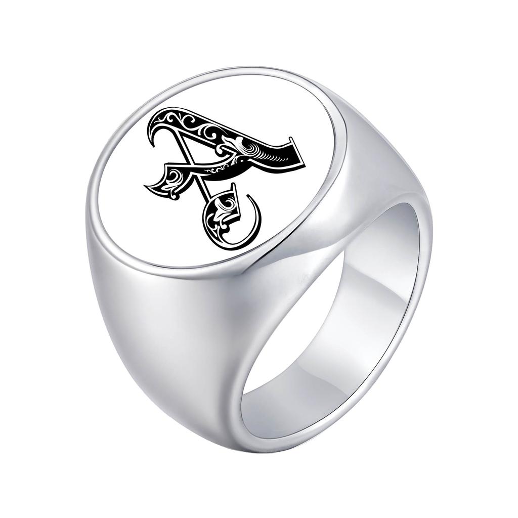 Vnox Personalized Retro Initials Signet Ring for Men, 20mm Wide Band Rings Stainless Steel Letters Custom Jewelry Gifts for Him