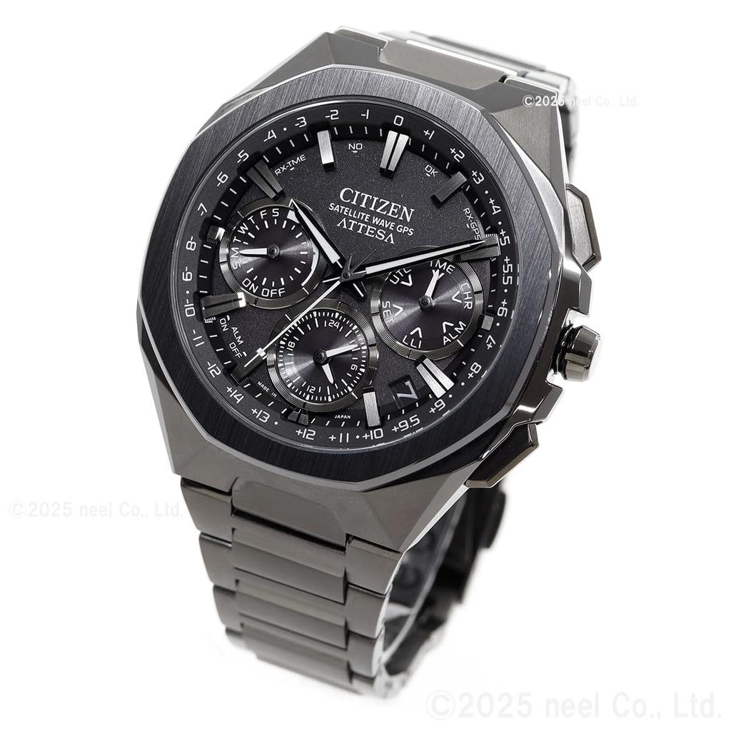 Citizen Attesa Satellite Ceramic Black Titanium Watch, Light-Powered, Eco-Drive, GPS, Radio-Controlled, Waterproof, Black, Bezel, Series, CC4105-69E,