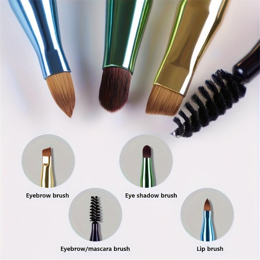 4-in-1 Portable Makeup Brush Set, Metal Handle Eyebrow & Lip Brushes with Eyelash And Eyeshadow Applicators, Travel-Friendly