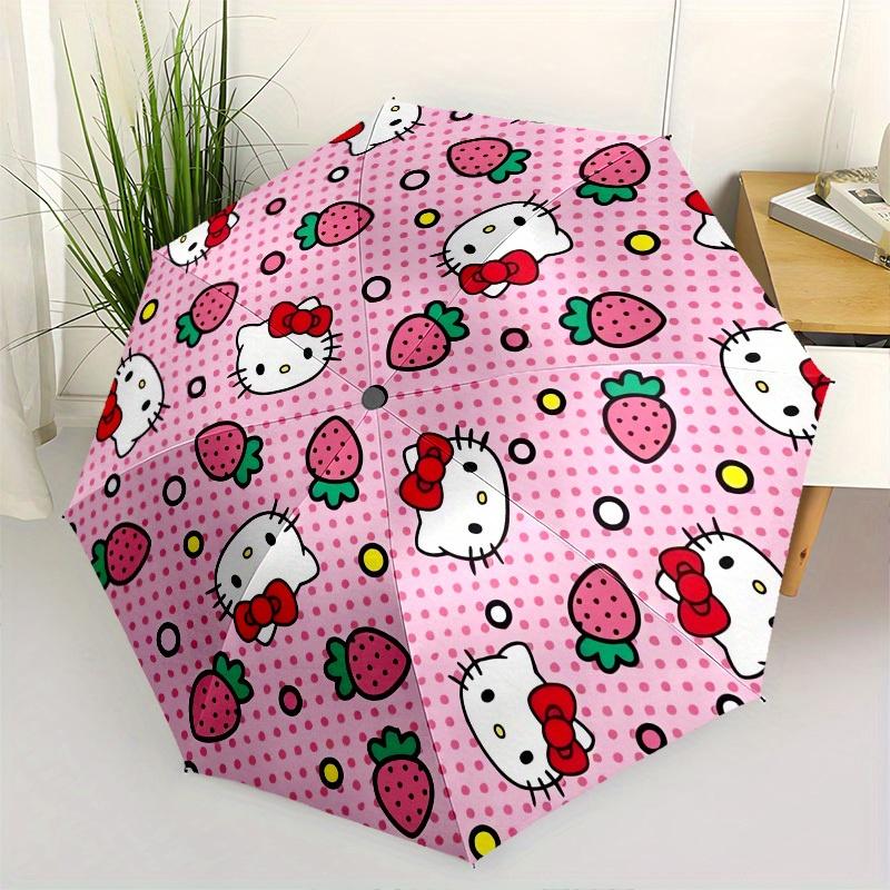 

1pc Hello Kitty Strawberry Pattern Umbrella with Plastic Handle,Suitable for All Seasons Home Travel Outdoor UmbrellaSanlio061