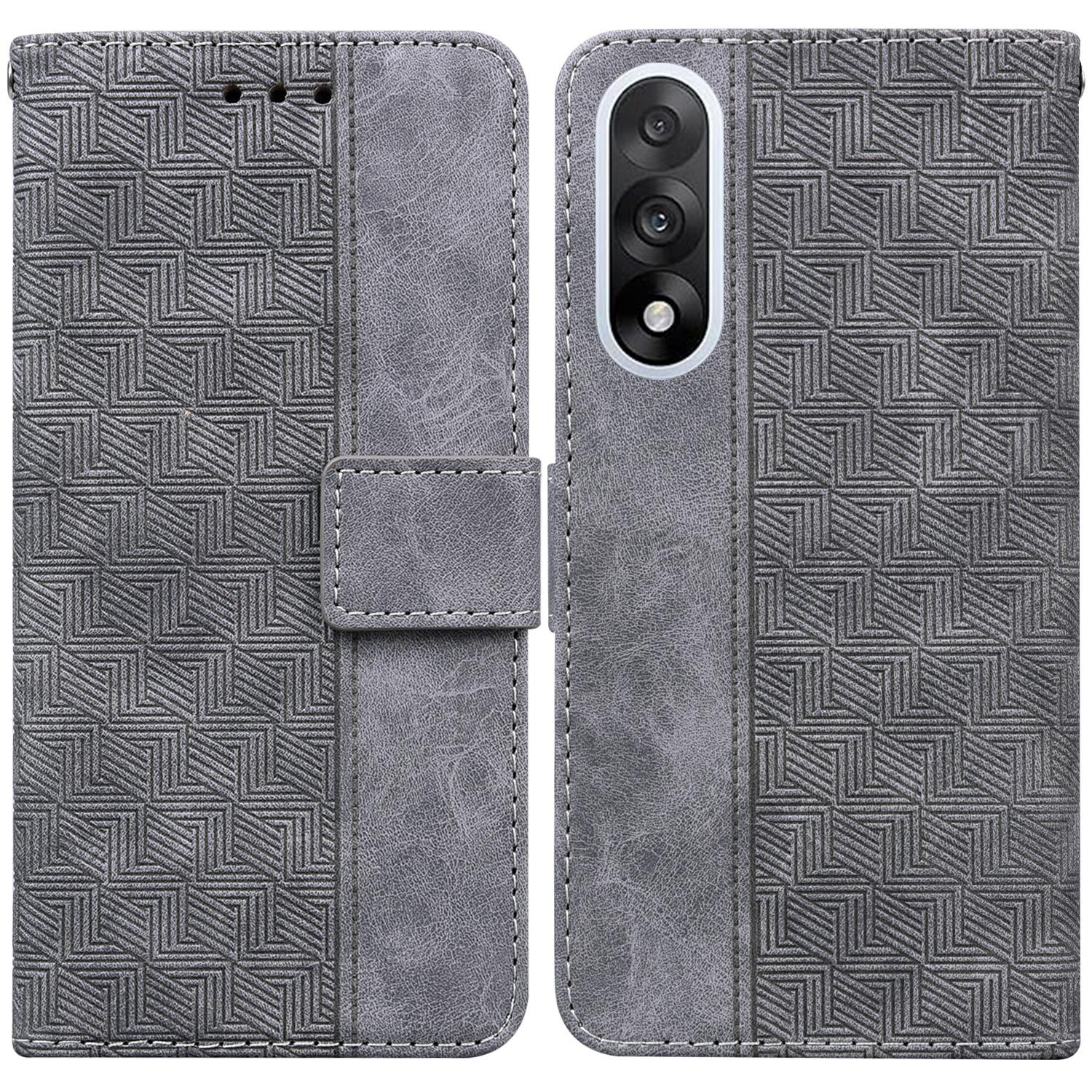 

For OnePlus Nord 5 5G Case Geometry Pattern Leather Wallet Phone Cover with Wrist Strap Grey