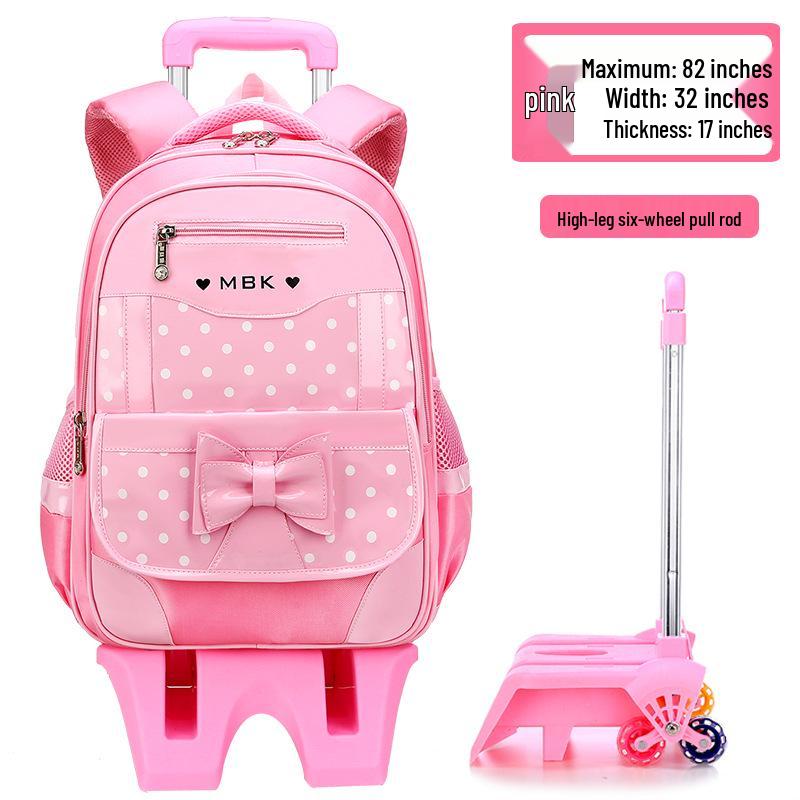 Plecak na kółkach w stylu koreańskim dla dziewcząt, w wieku 6-12 lat, klasy 1-3, 5-6 z szelkami redukującymi obciążenie.