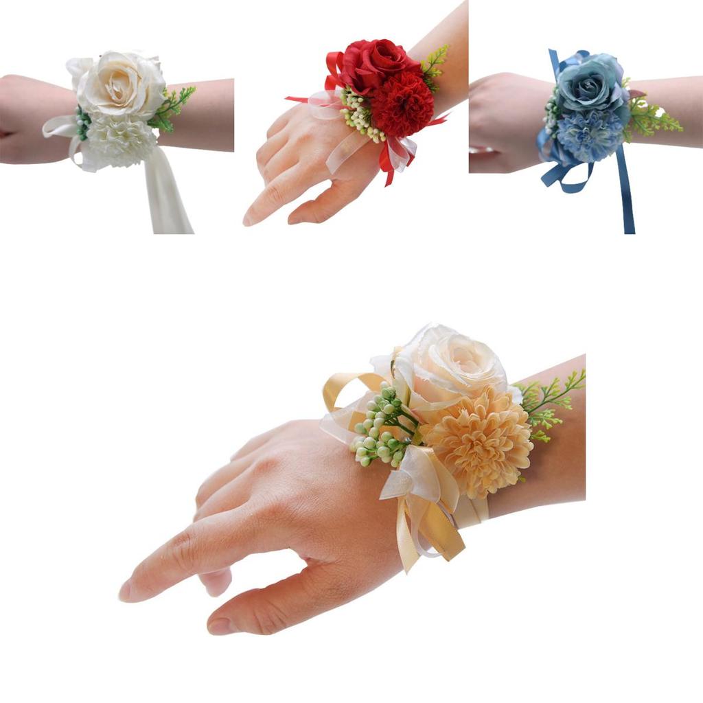 Wedding Rose Wrist Flower Bridal Ribbon Wrist Flower Party Floral Accessories